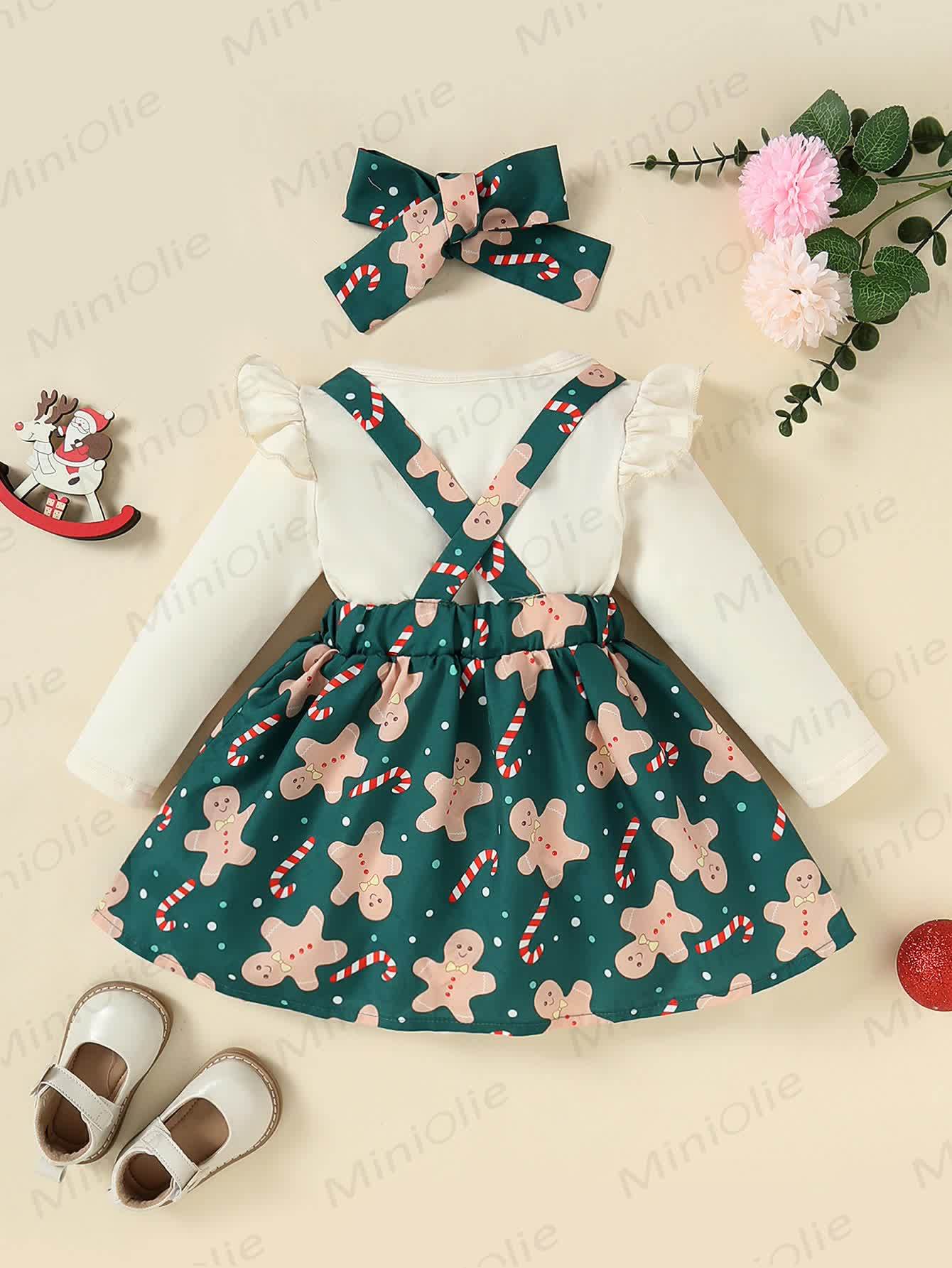 Baby Girl Gingerbread Man Green Dress With A Headband - image 2