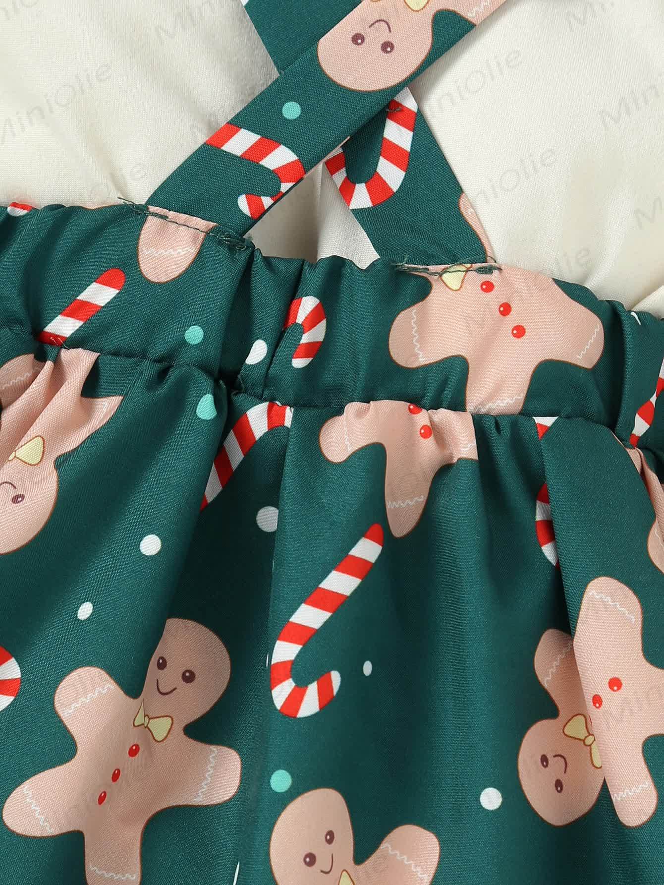 Baby Girl Gingerbread Man Green Dress With A Headband - image 7
