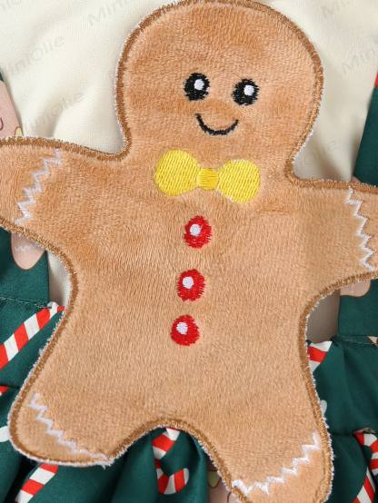 Baby Girl Gingerbread Man Green Dress With A Headband - image 5