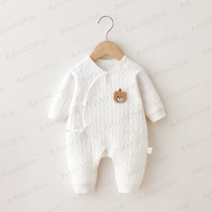 Baby Bear Quilted Kimono Romper - White - 3-6M - image 3