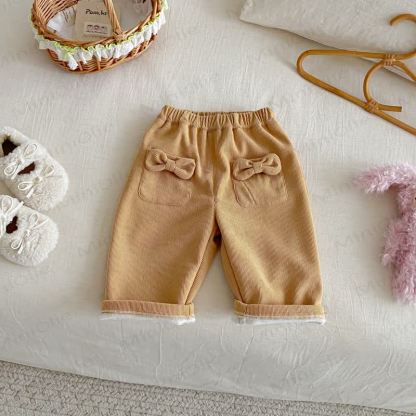 Baby Toddler Girl Bow Cord Fleece Lined Pants - Yellow - 5-7T - image 4