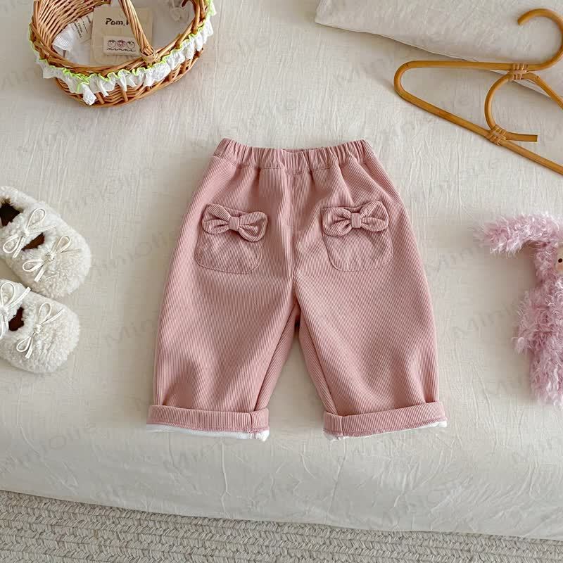 Baby Toddler Girl Bow Cord Fleece Lined Pants - Pink - 5-7T - image 3