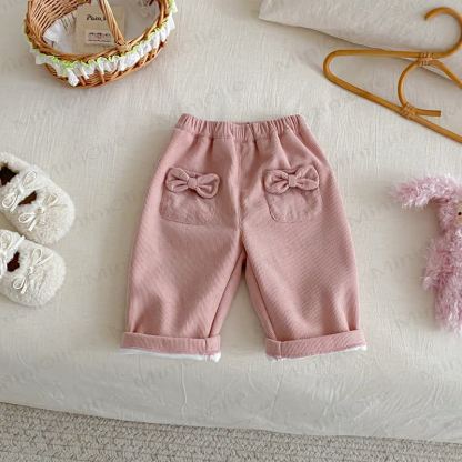 Baby Toddler Girl Bow Cord Fleece Lined Pants - Pink - 5-7T - image 3