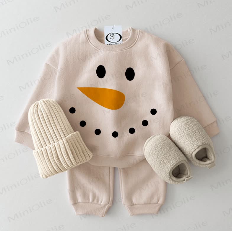 Baby Snowman Face Sweatshirt 2-piece Beige Set - Beige - 2-3T - image 1