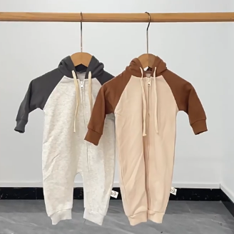 Baby Color Block Loose Hooded Romper - image 1