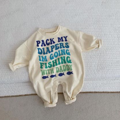 PACK MY DIAPERS IM GOING FISHING WITH DADDY Baby Beige Romper - Beige - 2-3T - image 1