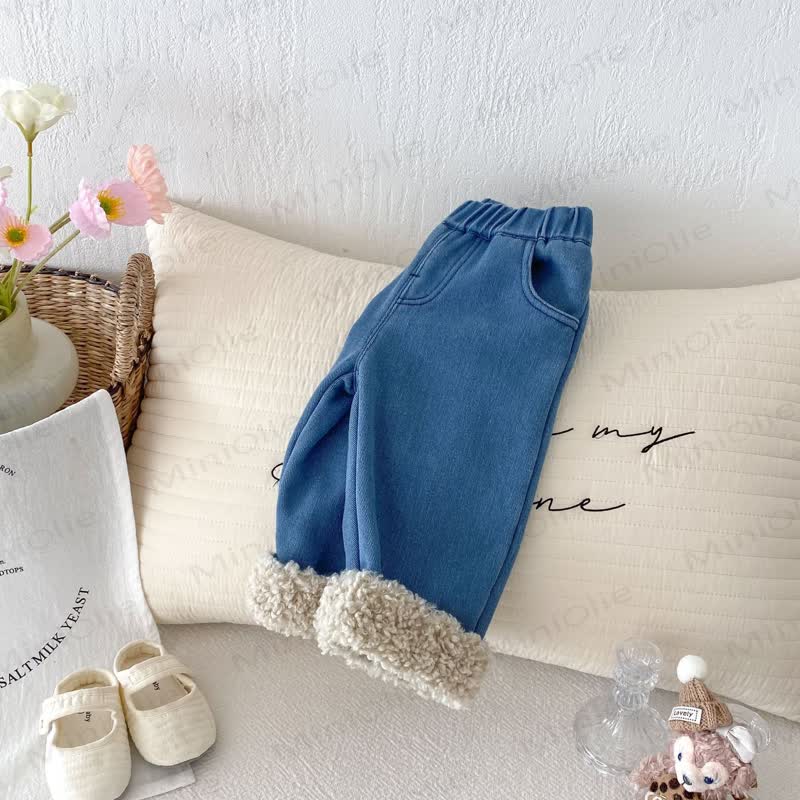 Baby Toddler Girl Denim Fleece Lined Pants - Blue - 5-7T - image 1