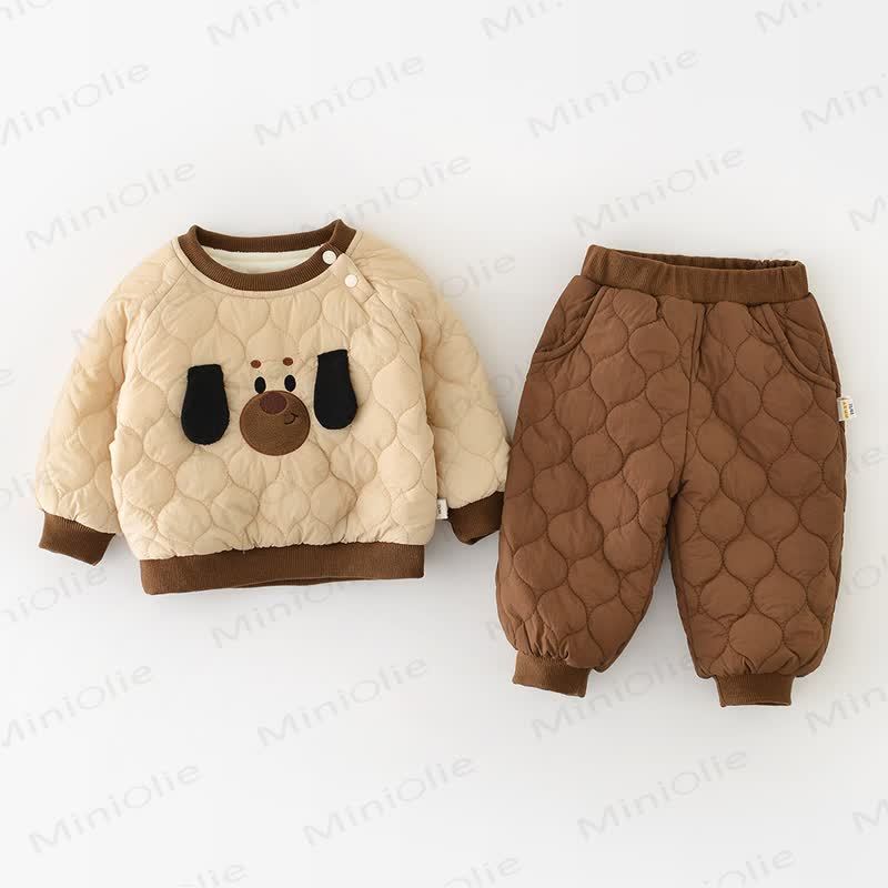 Baby Dog Fleece Lined 2-piece Set - Beige Coffee - 2-3T - image 3