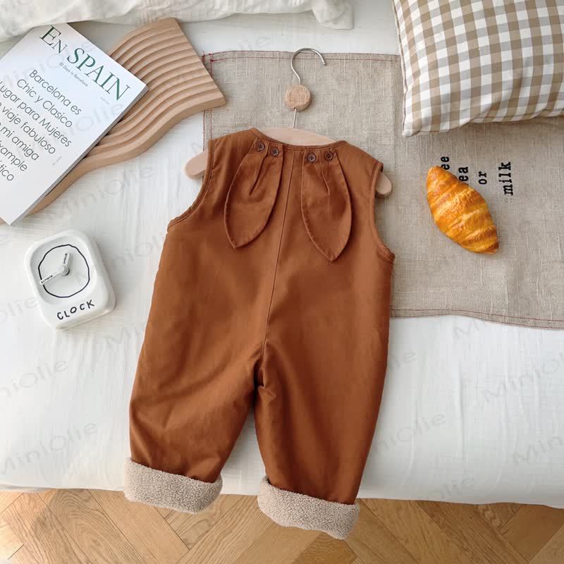 Baby Toddler Bunny Fleece Lined Overalls - Brown - 5-7T - image 3