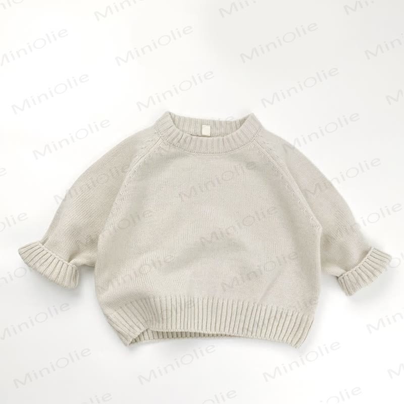 Kid Solid Color Round Neck Knitted Sweater - Grey White - 8Y - image 2