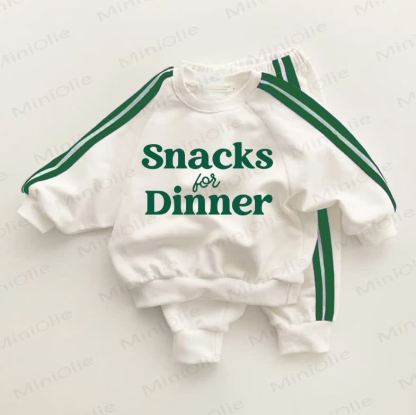 SNACKS FOR DINNER Baby Toddler Green Striped 2-piece Set - White&Green - 3-5T - image 1