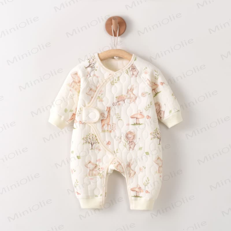 Baby Animal Velcro Pajamas Romper - Beige - 3-6M - image 1