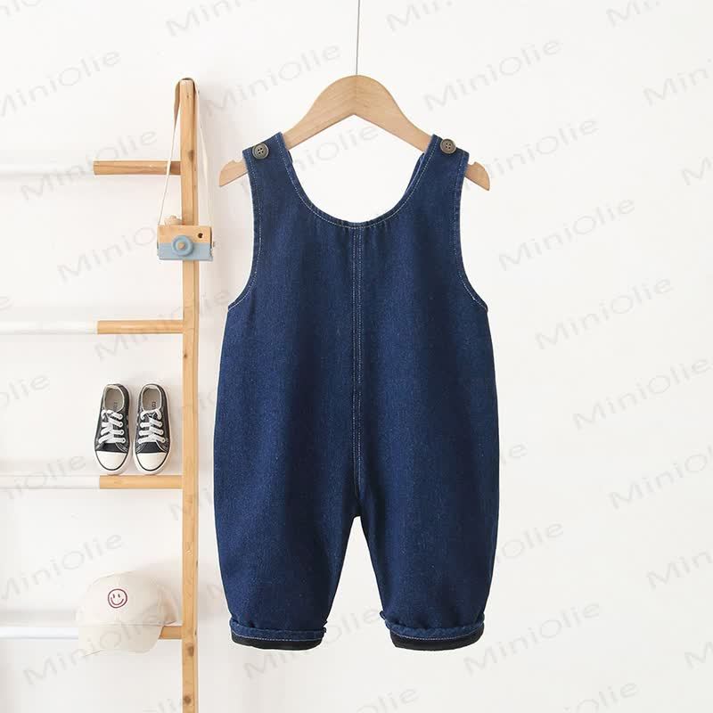 Baby Toddler Mushroom Denim Fleece Lined Overalls - image 2