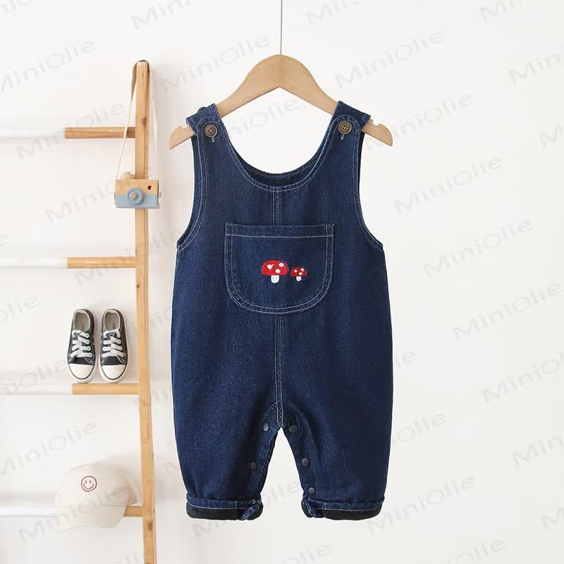 Baby Toddler Mushroom Denim Fleece Lined Overalls - Blue - 3-5T - image 1