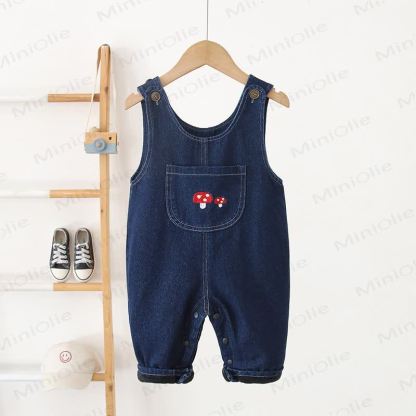 Baby Toddler Mushroom Denim Fleece Lined Overalls - Blue - 3-5T - image 1