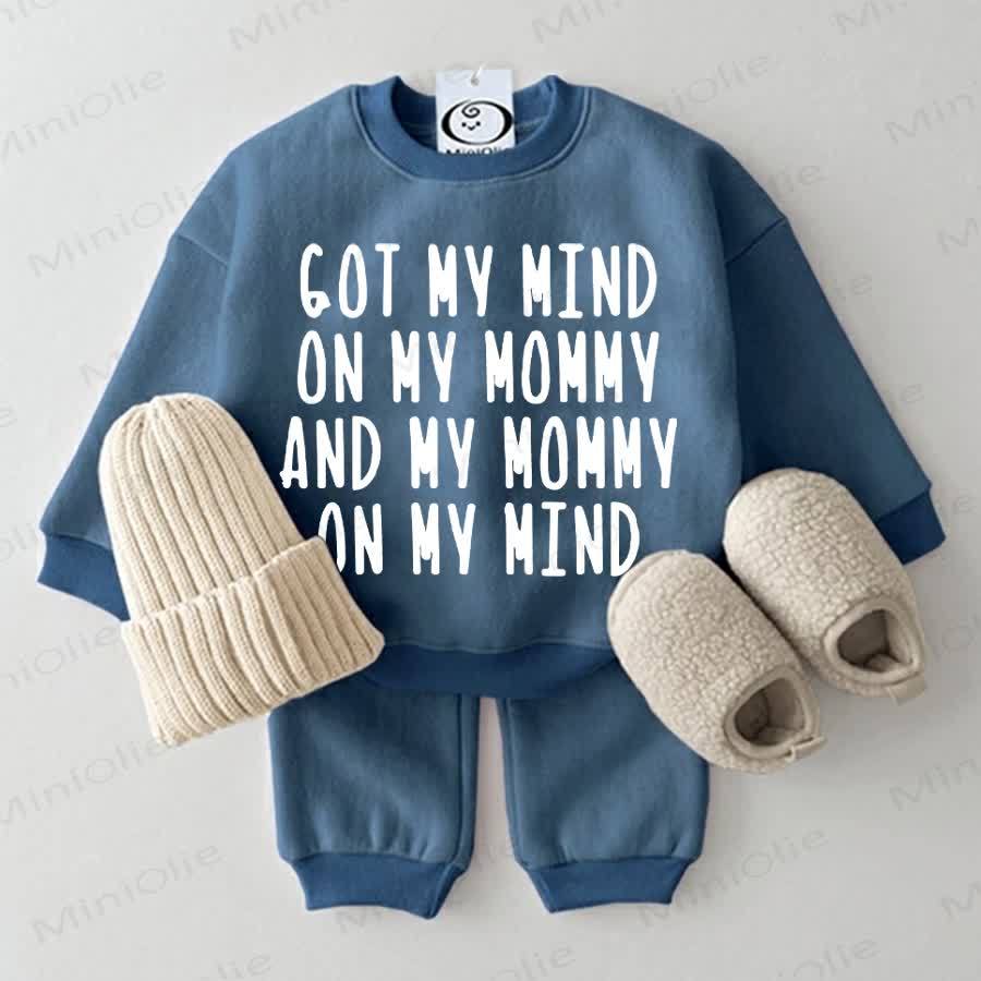GOT MY MIND ON MY MOMMY AND MY MOMMY ON MY MIND Baby Sweatshirt 2-piece Set - Blue - 2-3T - image 1