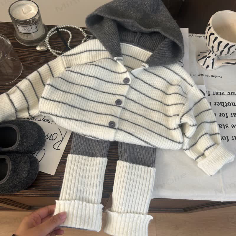 Toddler Kid Girl Stripe Knitted Sweater/Leggings - 2-piece Set - 10Y - image 1