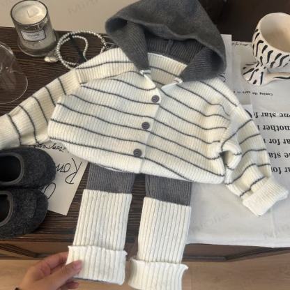 Toddler Kid Girl Stripe Knitted Sweater/Leggings - 2-piece Set - 10Y - image 1