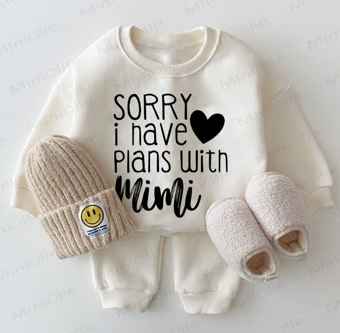 SORRY I HAVE PLANS WITH MIMI Baby Sweatshirt 2-piece White Set - White - 2-3T - image 1