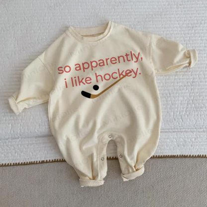SO APPARENTLY, I LIKE HOCKEY. Baby Beige Romper - Beige - 2-3T - image 1