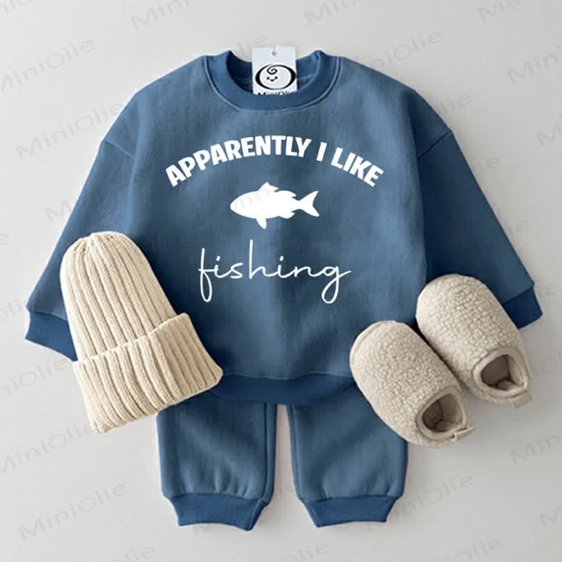 APPARENTLY I LIKE FISHING Baby Sweatsuit 2-piece Set - Blue - 2-3T - image 1