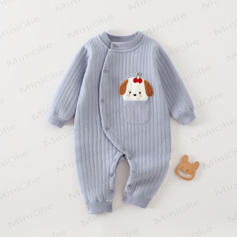 Baby Solid Color Animal Striped Romper - Blue - 18-24M - image 2