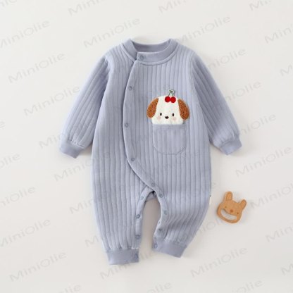 Baby Solid Color Animal Striped Romper - Blue - 18-24M - image 2