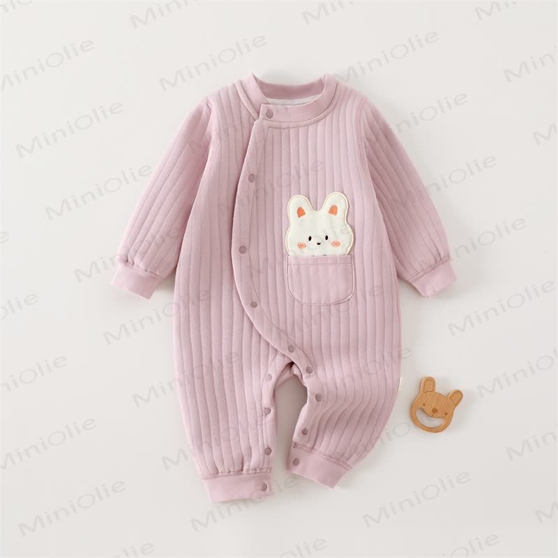 Baby Solid Color Animal Striped Romper - Purple - 18-24M - image 1