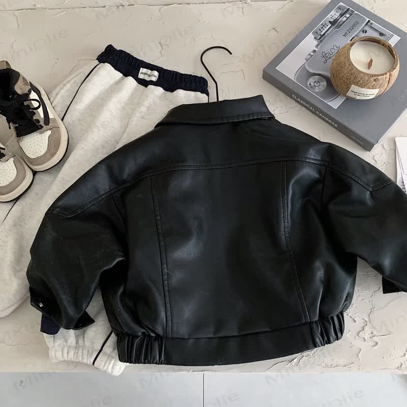 Kid Cool Splicing Leather Outerwear - image 3