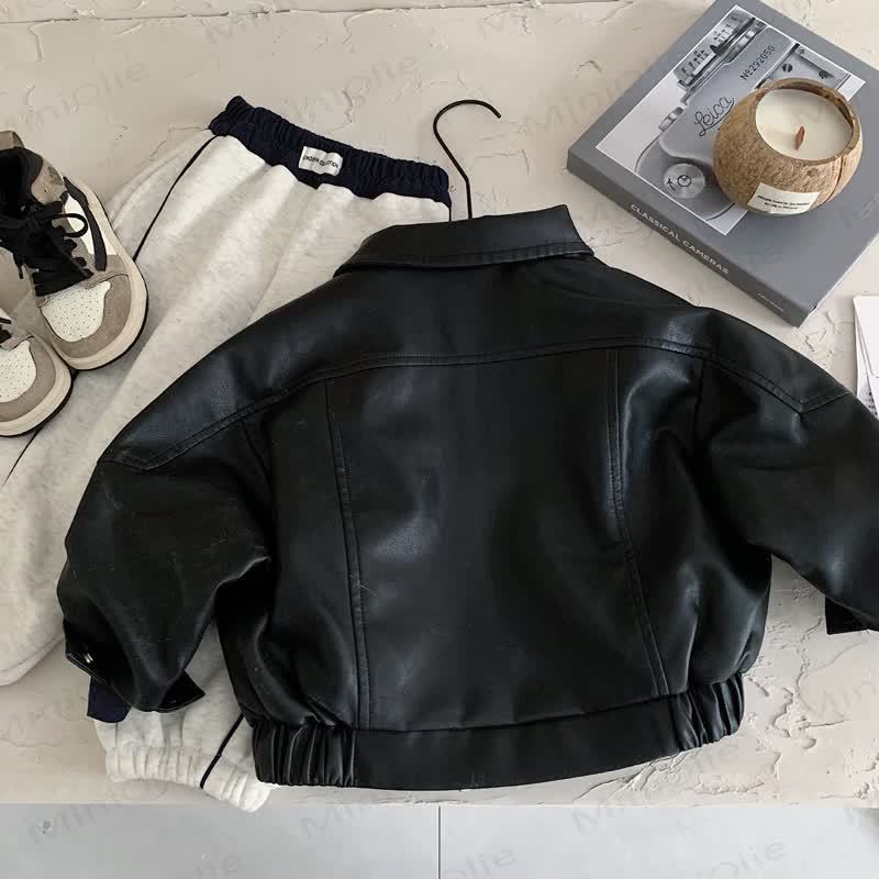 Kid Cool Splicing Leather Outerwear - image 3