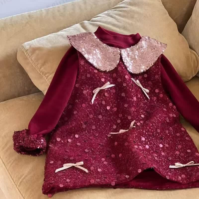 Toddler Girl Red Bow Sequins Dress & Top - Red Dress - 8Y - image 6