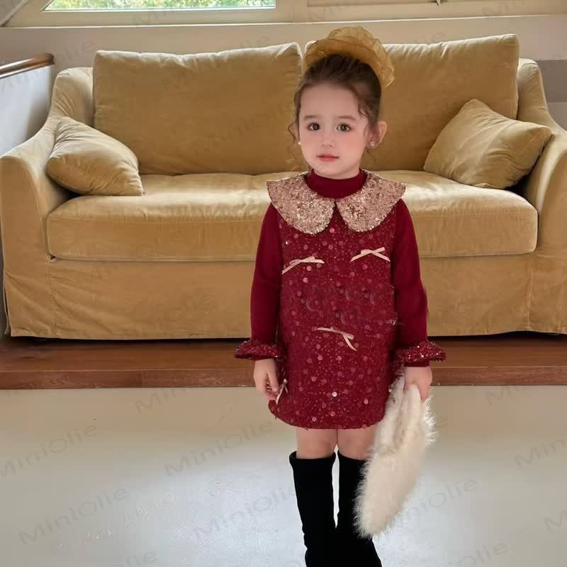 Toddler Girl Red Bow Sequins Dress & Top - image 1
