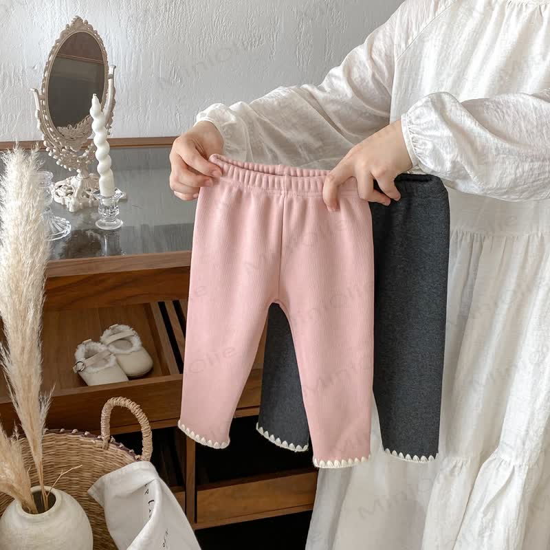 Baby Toddler Girl Knit Lace Fleece Lined Leggings - image 1