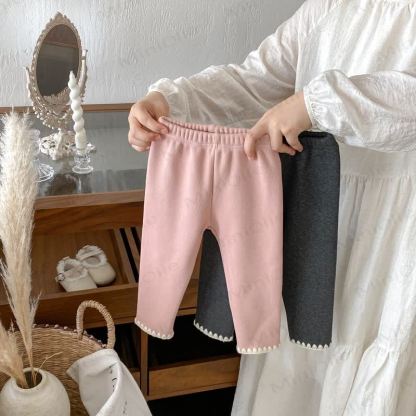 Baby Toddler Girl Knit Lace Fleece Lined Leggings - image 1