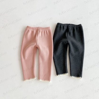 Baby Toddler Girl Knit Lace Fleece Lined Leggings - image 2
