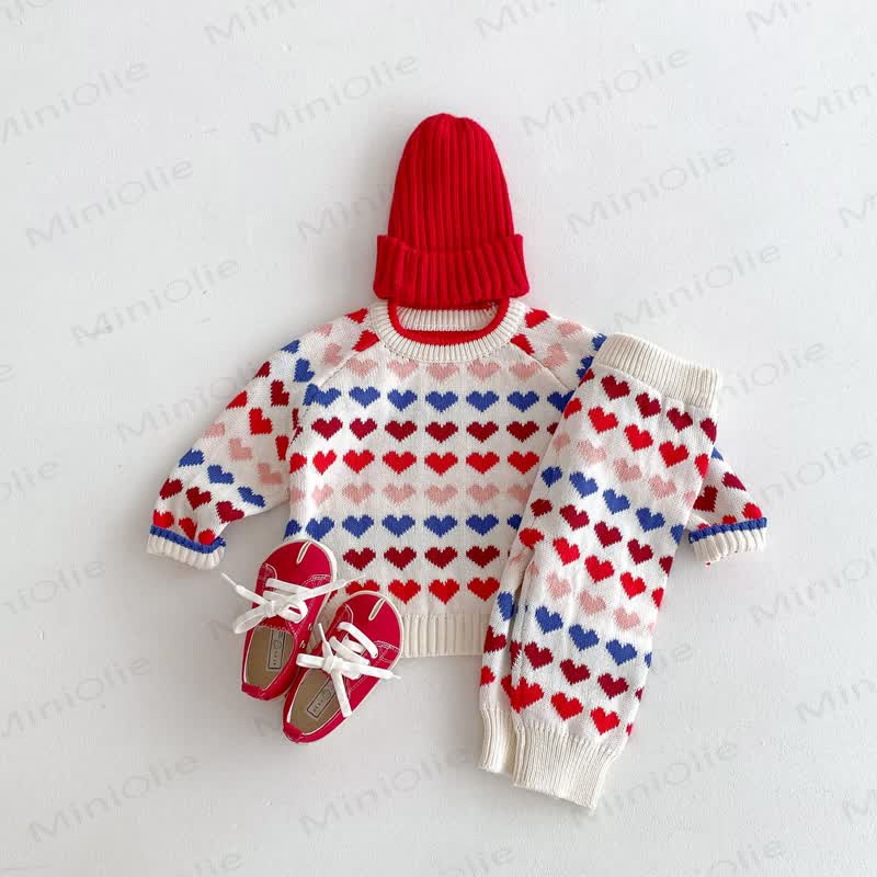 Baby Toddler Knit Colorful Heart Sweater & Pants - image 8
