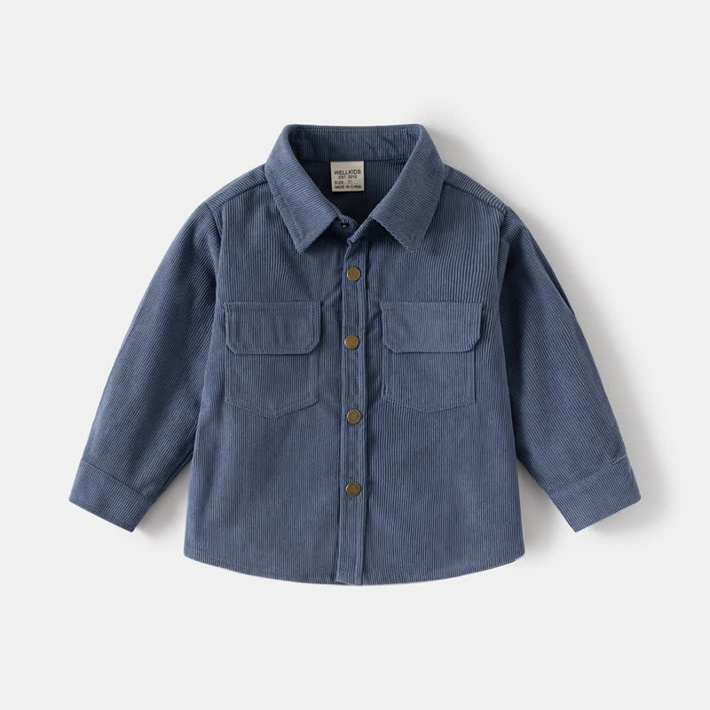 Kid Boy Solid Color Vintage Corduroy Shirt - Blue - 8Y - image 3