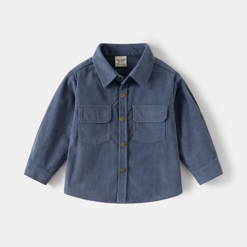 Kid Boy Solid Color Vintage Corduroy Shirt - Blue - 8Y - image 3