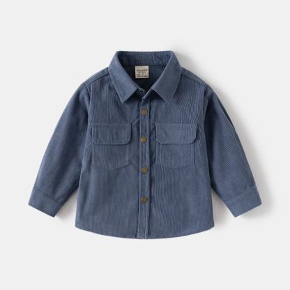 Kid Boy Solid Color Vintage Corduroy Shirt - Blue - 8Y - image 3