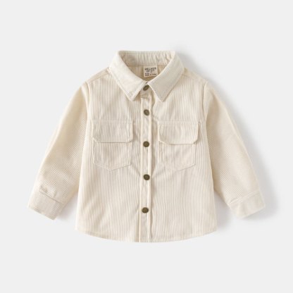 Kid Boy Solid Color Vintage Corduroy Shirt - White - 8Y - image 4