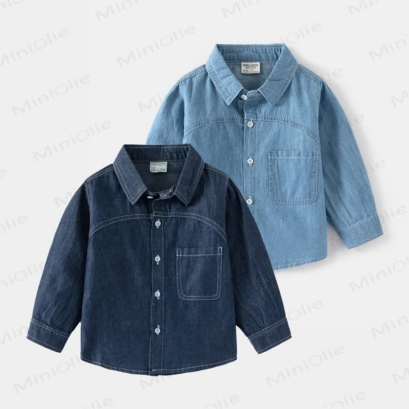 Kid Boy Solid Color Vintage Denim Shirt - image 1