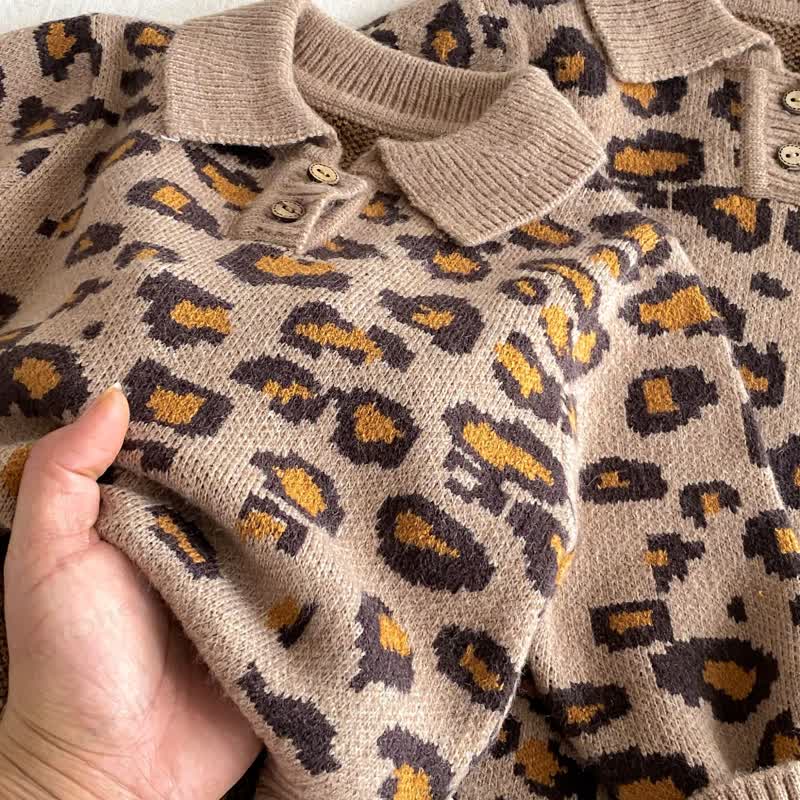 Baby Girl Knitted Leopard Print Sweater/Romper - image 7
