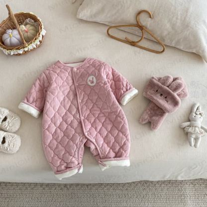 Baby Scarf Cute Cartoon Quilted Romper - Pink - 18-24M - image 3