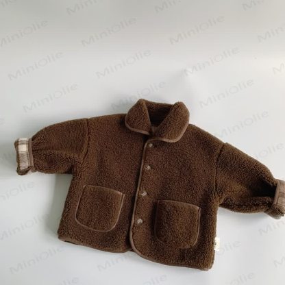  Baby Solid Color Sherpa Lapel Outerwear - Brown - 10Y - image 3