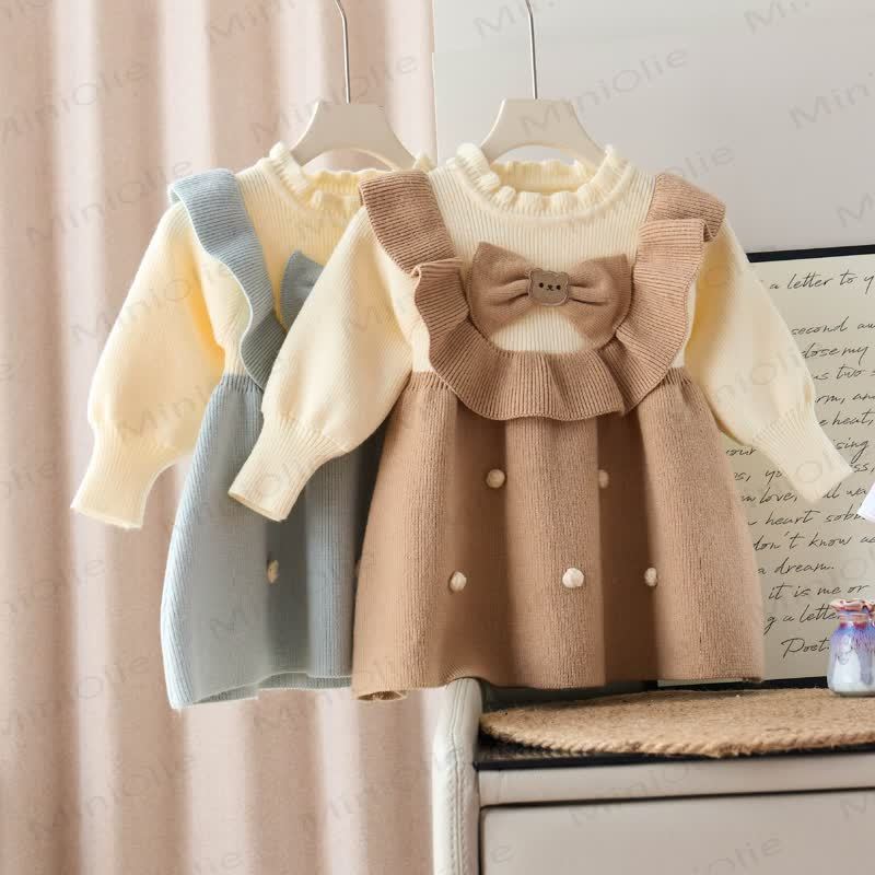 Toddler Girl Bow Bear Knit Dress - image 2
