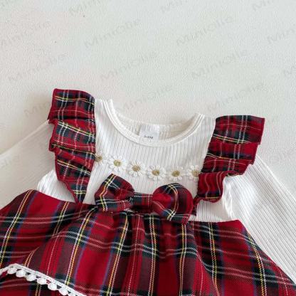 Baby Plaid Daisy Fake 2pcs Bodysuit with Headband - image 4