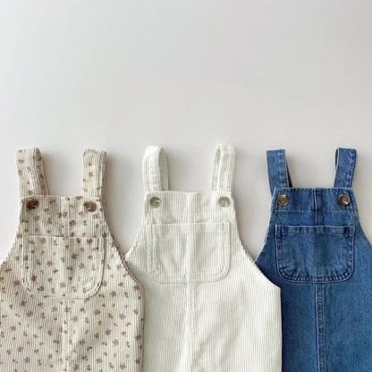 Baby Flower Corduroy Denim Pocket Overalls - image 1