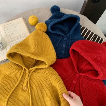 Baby Toddler Solid Color Hooded Sweater - image 2