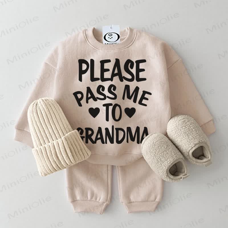 PLEASE PASS ME TO GRANDMA Baby Sweatshirt 2-piece Grey Green Set - Beige - 2-3T - image 3