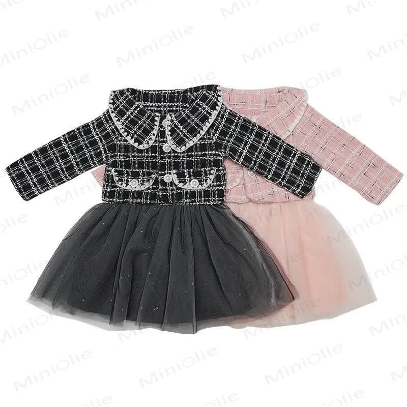 Toddler Girl Plaid Mesh Lapel Dress - image 2
